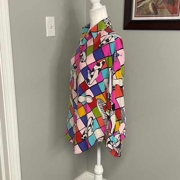 Brett Harrison 100% Silk Vintage Silk Long sleeve Funky Fun Maximalist Bright - Picture 3 of 9
